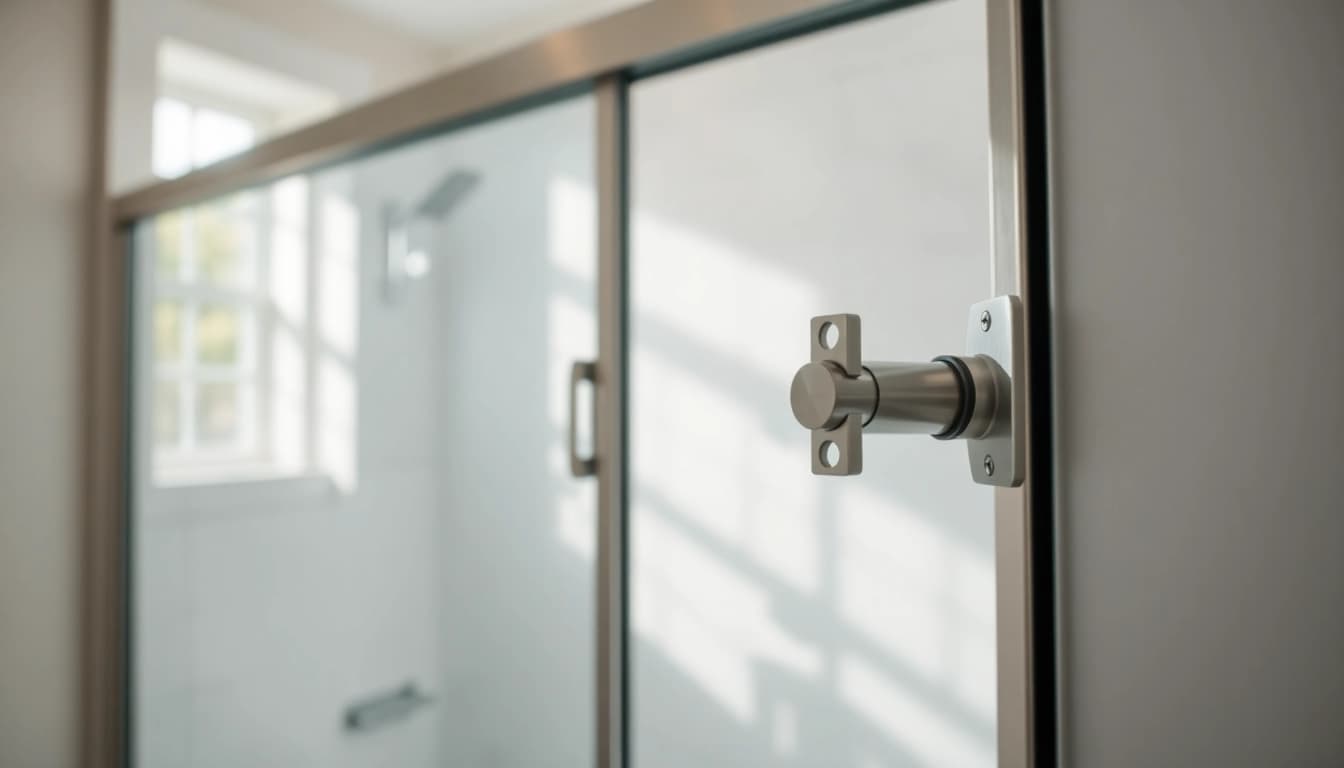 Stylish shower doors sliding elegantly in a contemporary bathroom with brushed nickel details.
