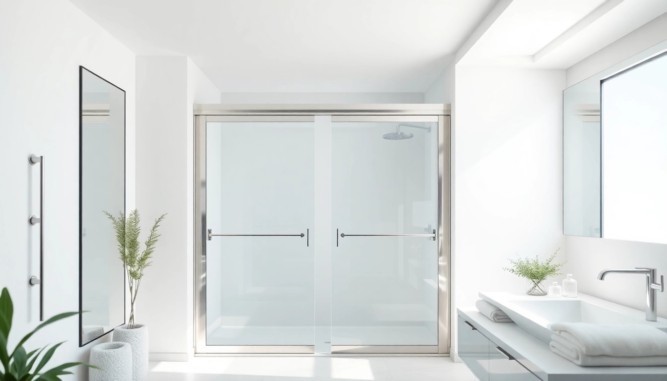 Showcase shower doors sliding with sleek glass design enhancing modern bathroom aesthetics.