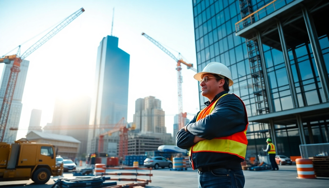 New York City General Contractor overseeing a construction project with active workers.