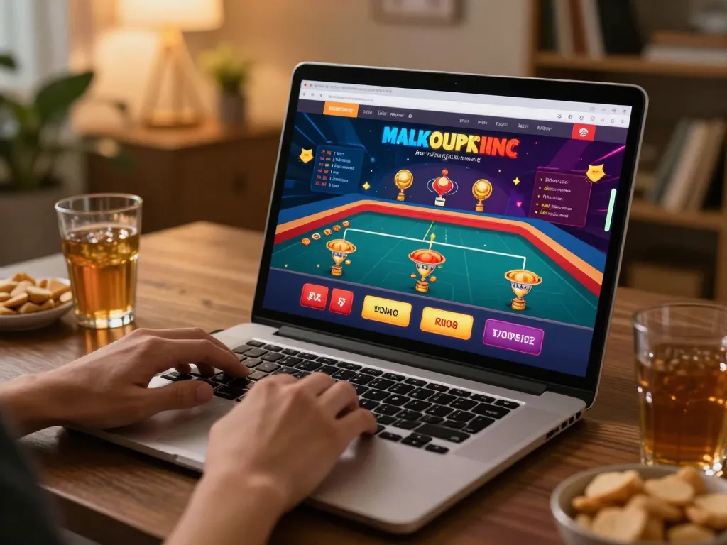 Engaged player enjoying live dealer games at tr88 online casino on laptop, warm home atmosphere