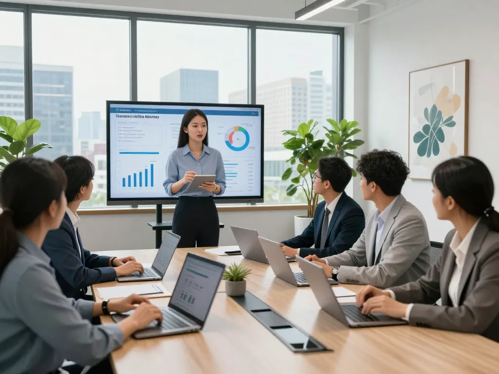 Team collaborating in a modern office on strategies for temporary staffing agencies, creating a professional atmosphere.