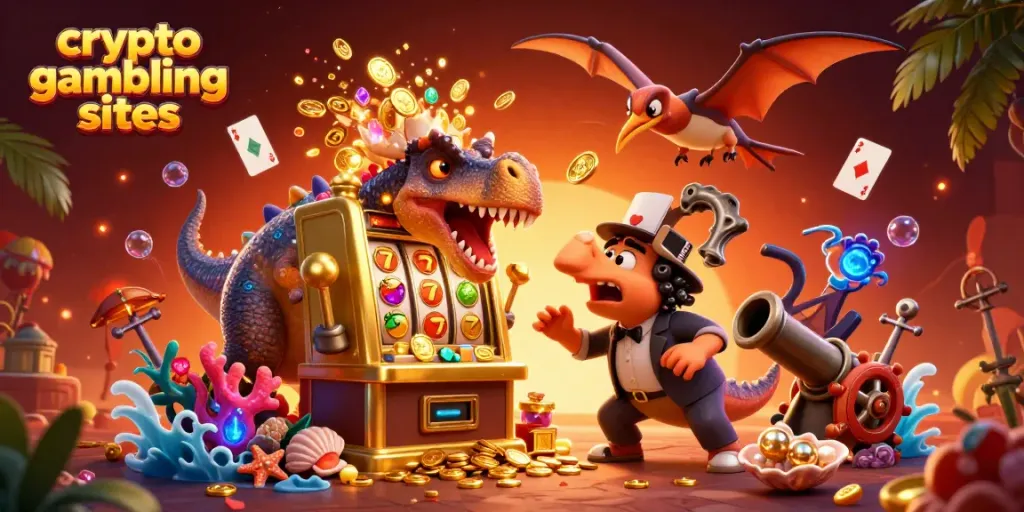 Experience thrilling fun at crypto gambling sites with a dino-themed jackpot scene!