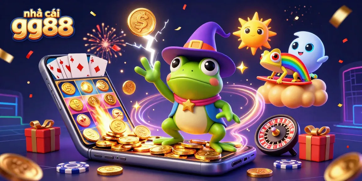 Engage with the excitement at nhà cái gg88, showcasing colorful slots amid a dynamic casino scene.
