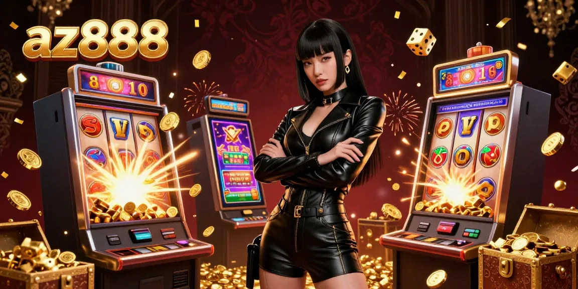 Play slots with az888 in an exciting casino scene featuring vibrant game elements and rewards.