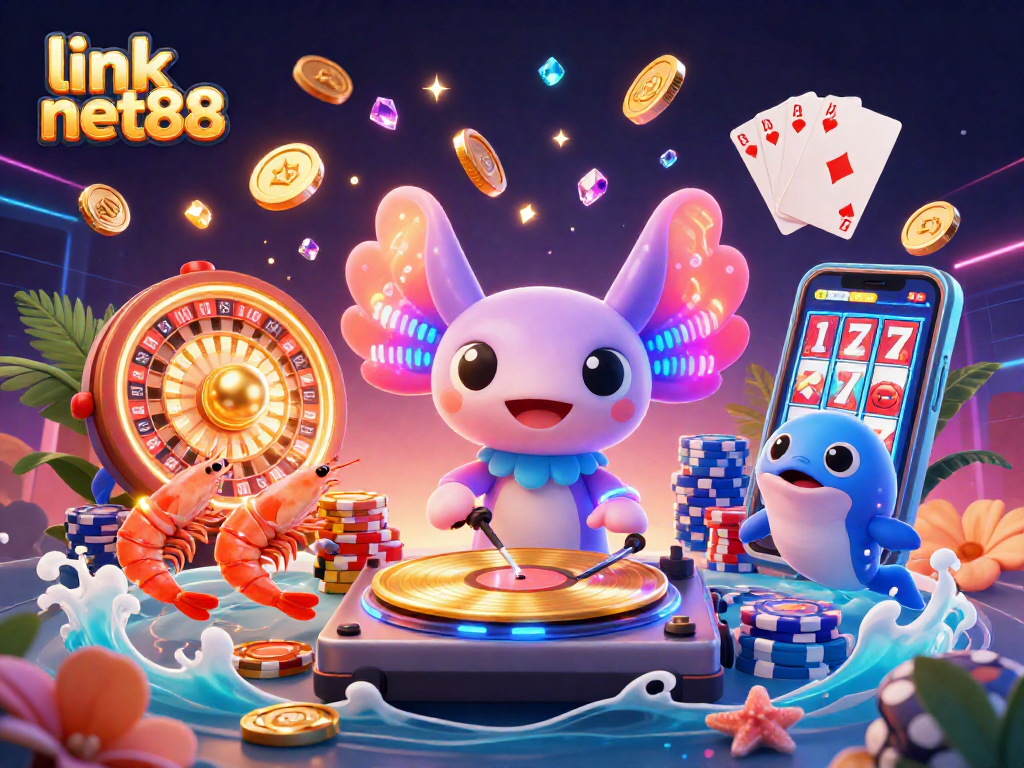 Spin to win with link net88 in this vibrant casino celebration scene packed with excitement.