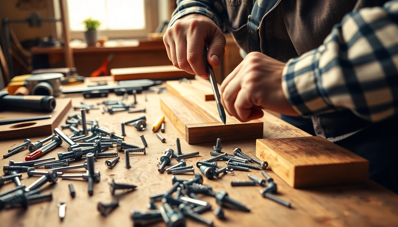 A craftsman skillfully using an alan key to assemble furniture in a workshop.