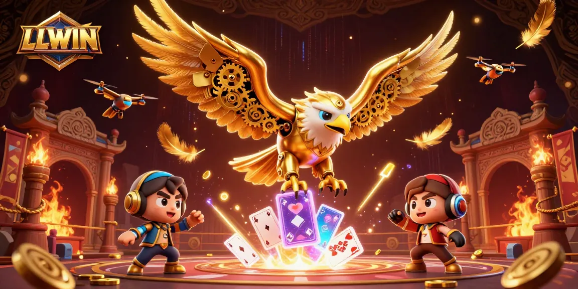 LLWIN players engaging dynamically in a vibrant, casino-themed atmosphere with detailed elements.