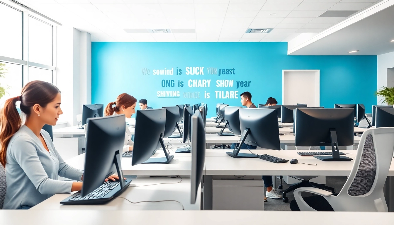 Typing Center featuring professionals engaged in work, showcasing productivity and collaboration.