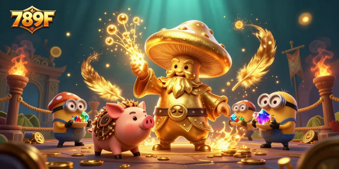 Experience thrilling gameplay at 789F with golden winnings and magical treasures in this vibrant casino scene.