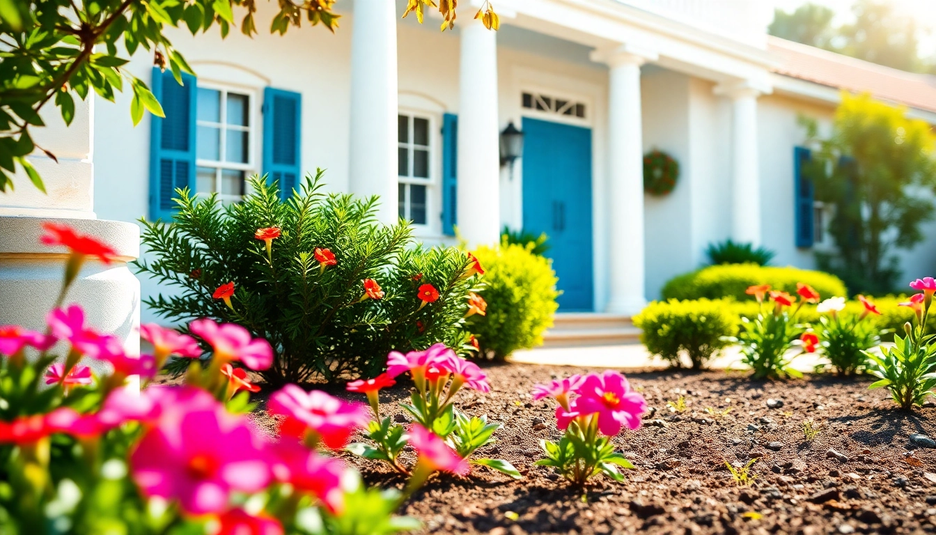 Colonial home renovation showcasing classic architecture and a vibrant garden.