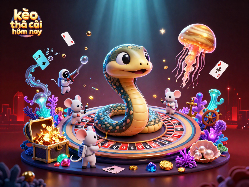 Bet on kèo nhà cái hôm nay with astronaut mice and cosmic dealer in rich 3D casino scene.