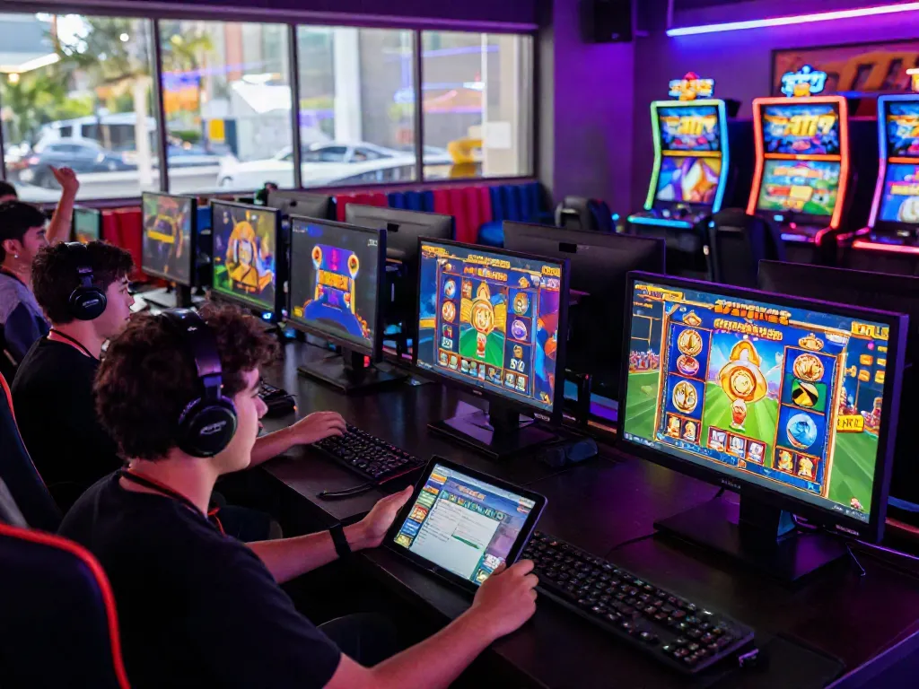 Players celebrating wins while enjoying slot gacor games in a vibrant gaming lounge environment.