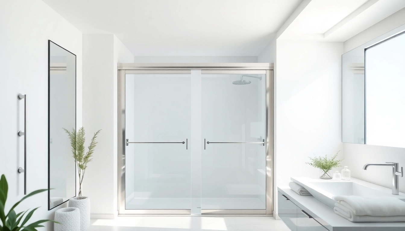 Showcase shower doors sliding with sleek glass design enhancing modern bathroom aesthetics.
