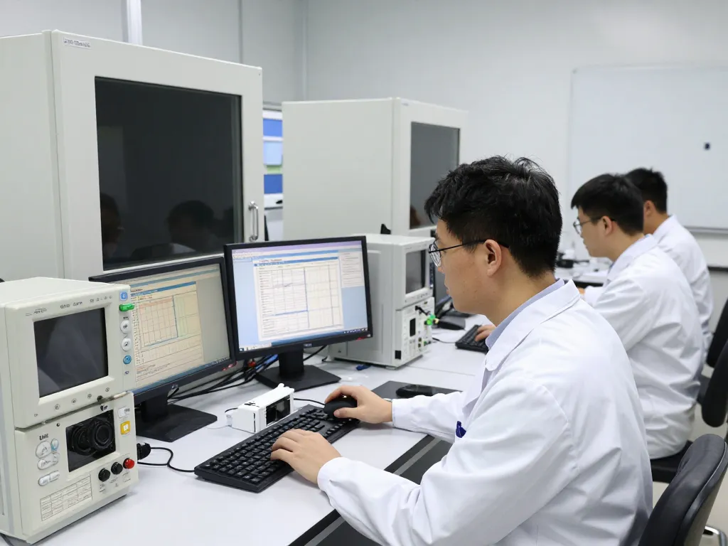 Engineer conducting EMC testing in lab, ensuring declaration of conformity for electronic devices.