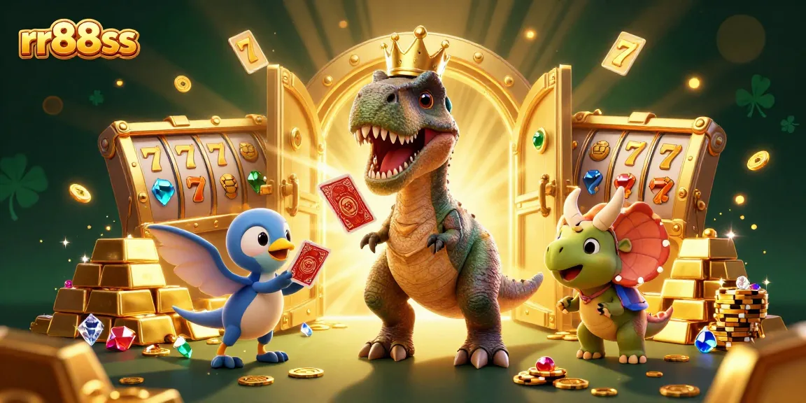 Engage in thrilling gameplay at rr88ss with vibrant casino characters and dazzling gold elements.