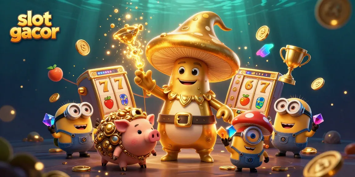 Engage with slot gacor gameplay featuring a whimsical wizard and treasures in an action-packed casino scene.