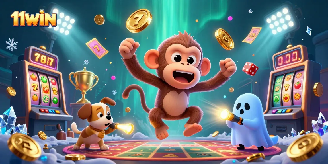 Engage in thrilling gameplay at 11WIN with vibrant slots and a mischievous ghost monkey.