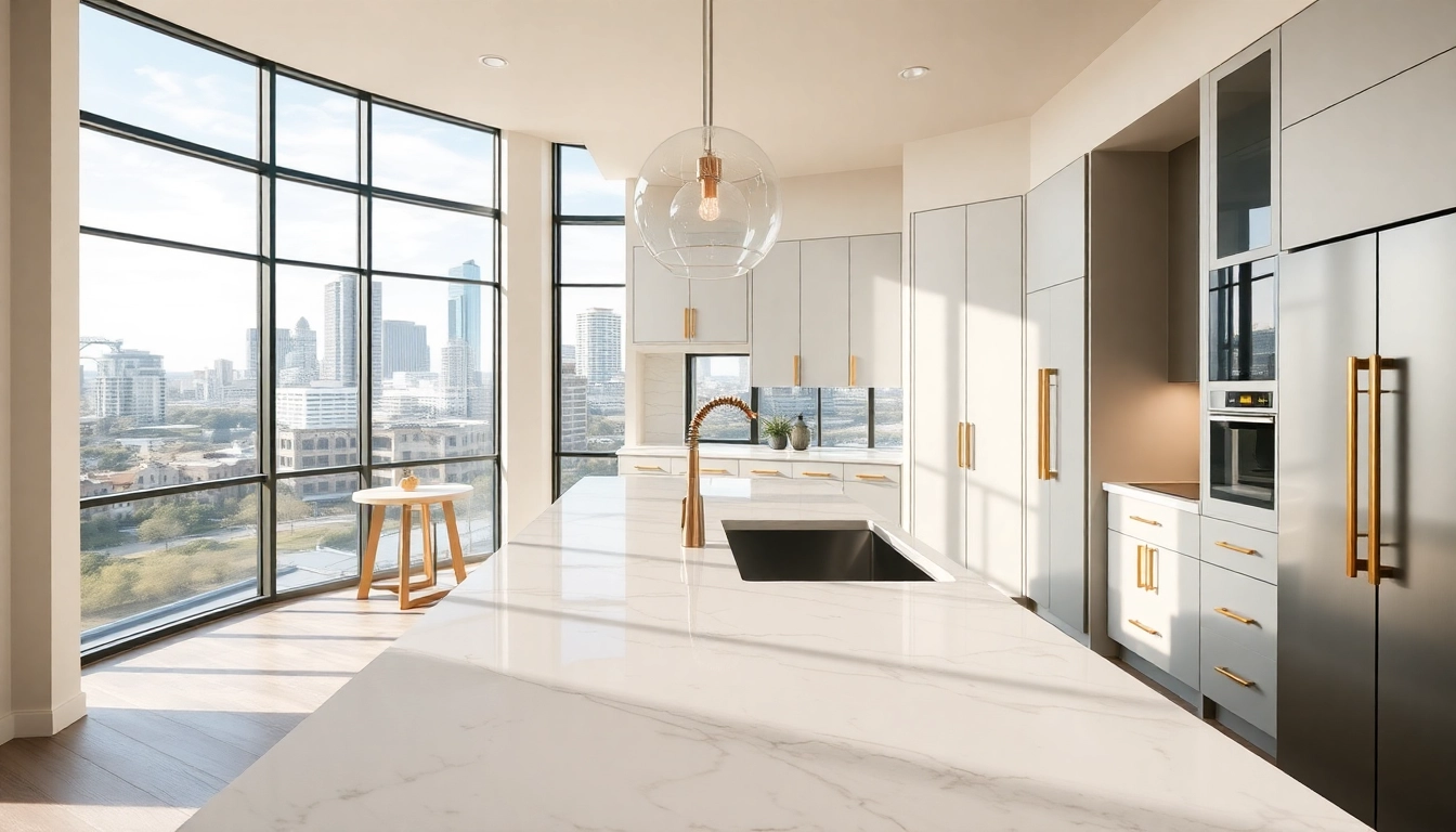 Luxury home remodel Austin showcasing an elegant kitchen with high-end finishes and natural light.