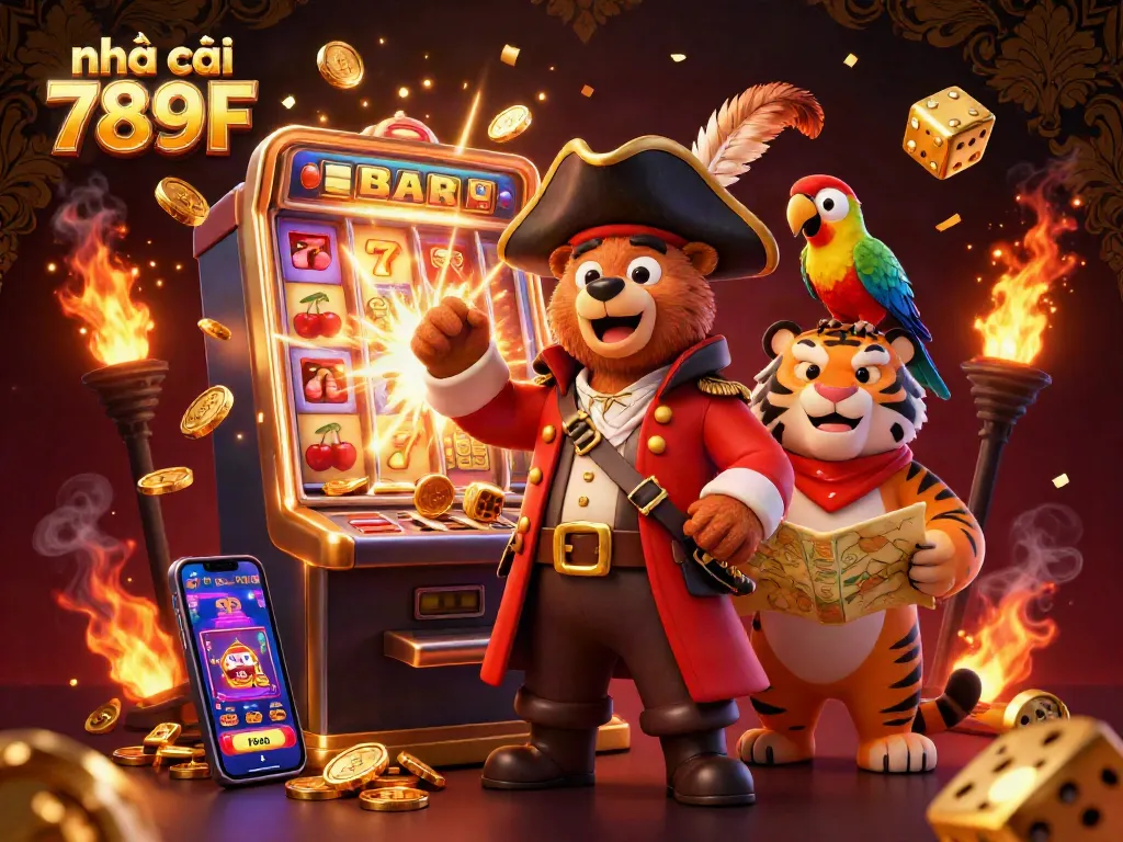 Engage with the vibrant world of nhà cái 789F in this dynamic casino-themed illustration full of action and excitement.