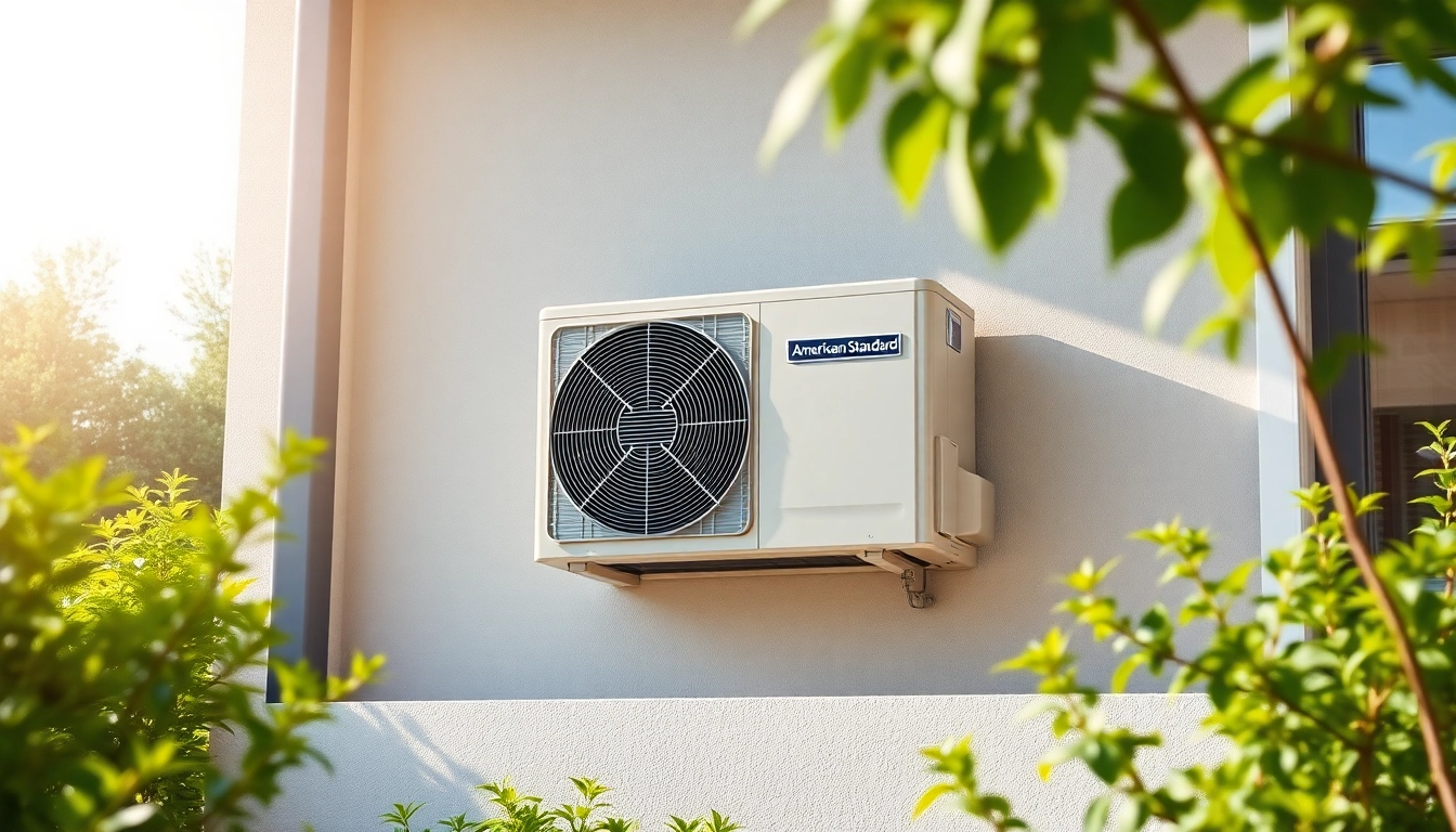 Showcasing an american standard air conditioner unit efficiently cooling a stylish home garden.