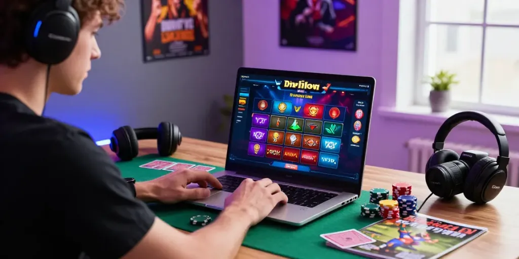 Login situs m88: Engaging online gaming setup showcasing vibrant betting interface and gaming accessories.