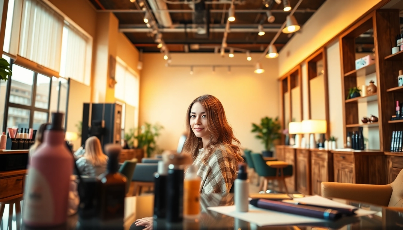 Hair colour specialist expertly applying color in a warm, inviting salon setting.