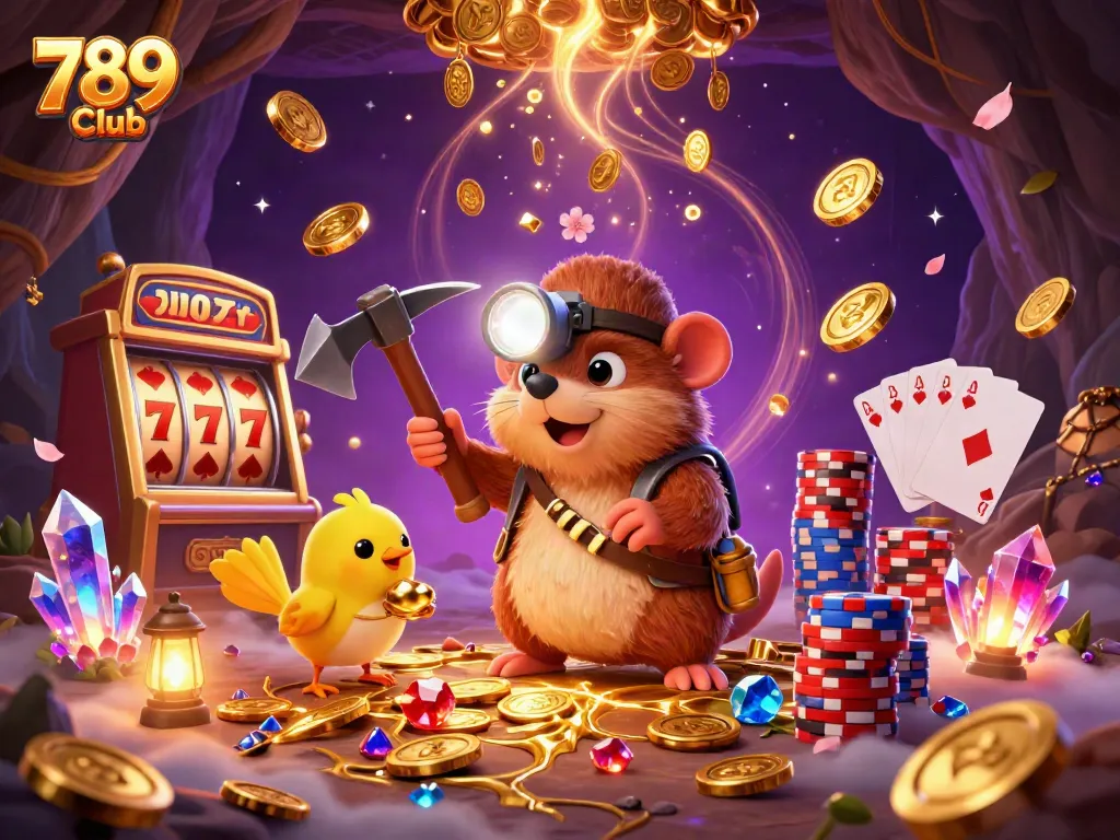Experience excitement at 789 Club with a treasure hunting mole animated in a casino-inspired scene.