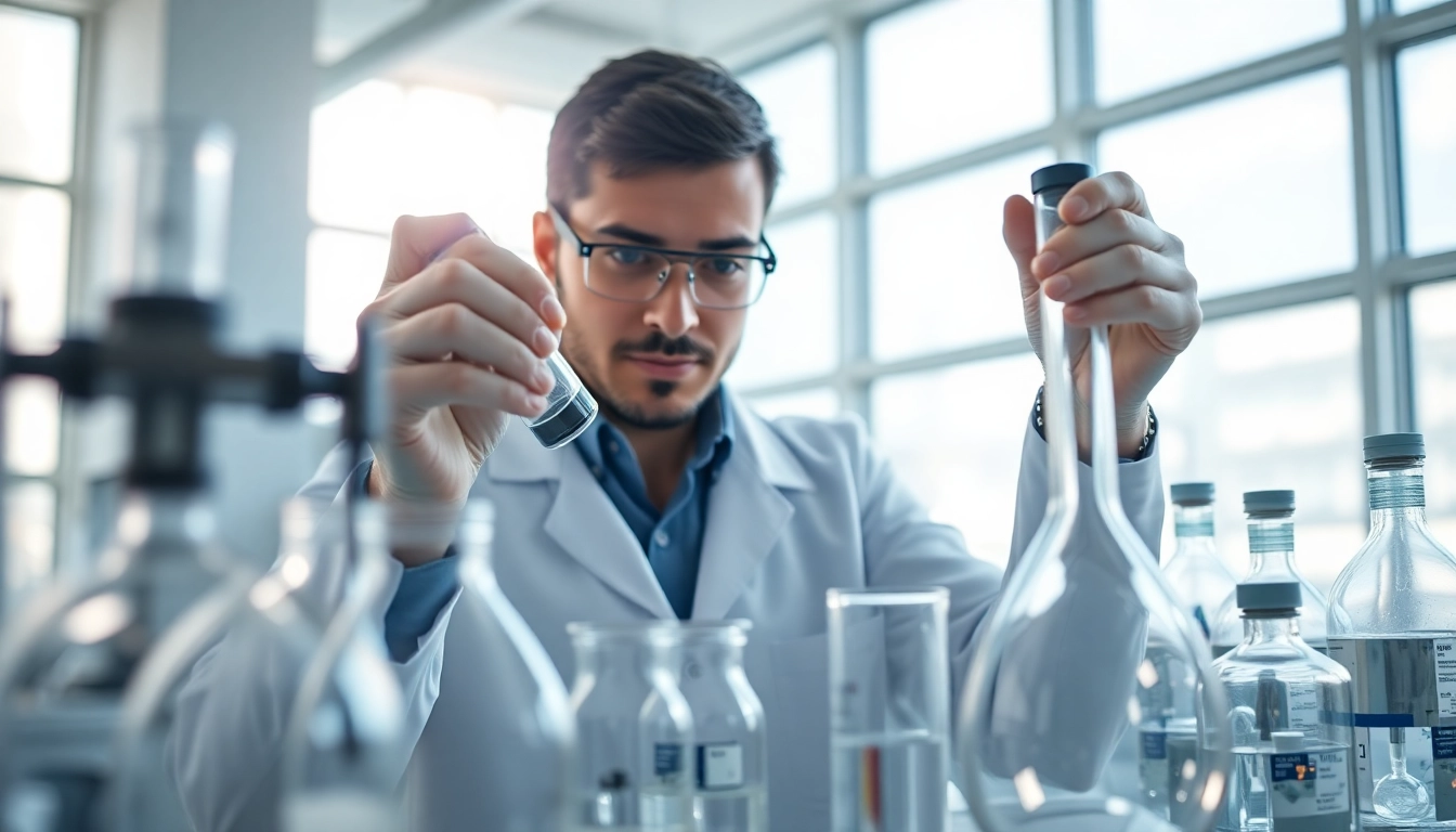 Analyzing peptide compounds at https://hydroresearchpeptides.com/ in a professional lab setting.