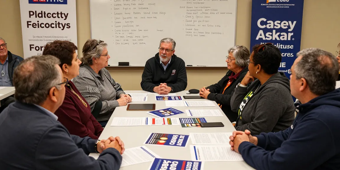 Engaged voters discussing Casey Askar's political controversies during a community meeting.