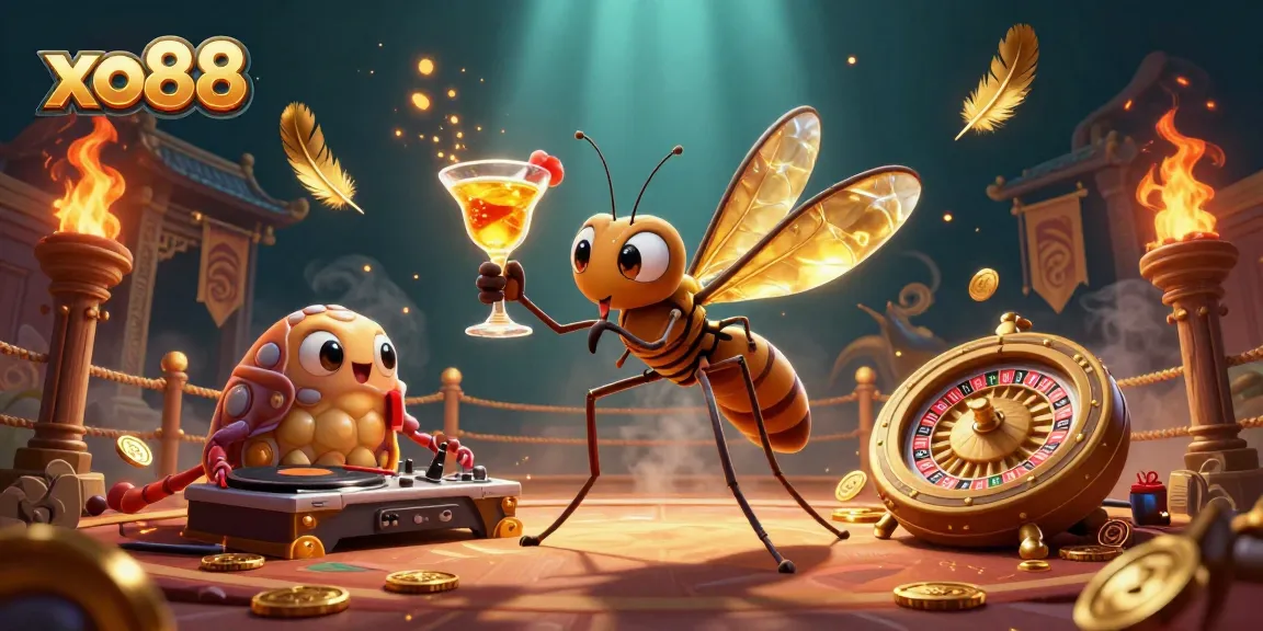 Engage in thrilling gameplay at xo88 with a vibrant casino mascot and dynamic gaming elements in a stunning 3D illustration.