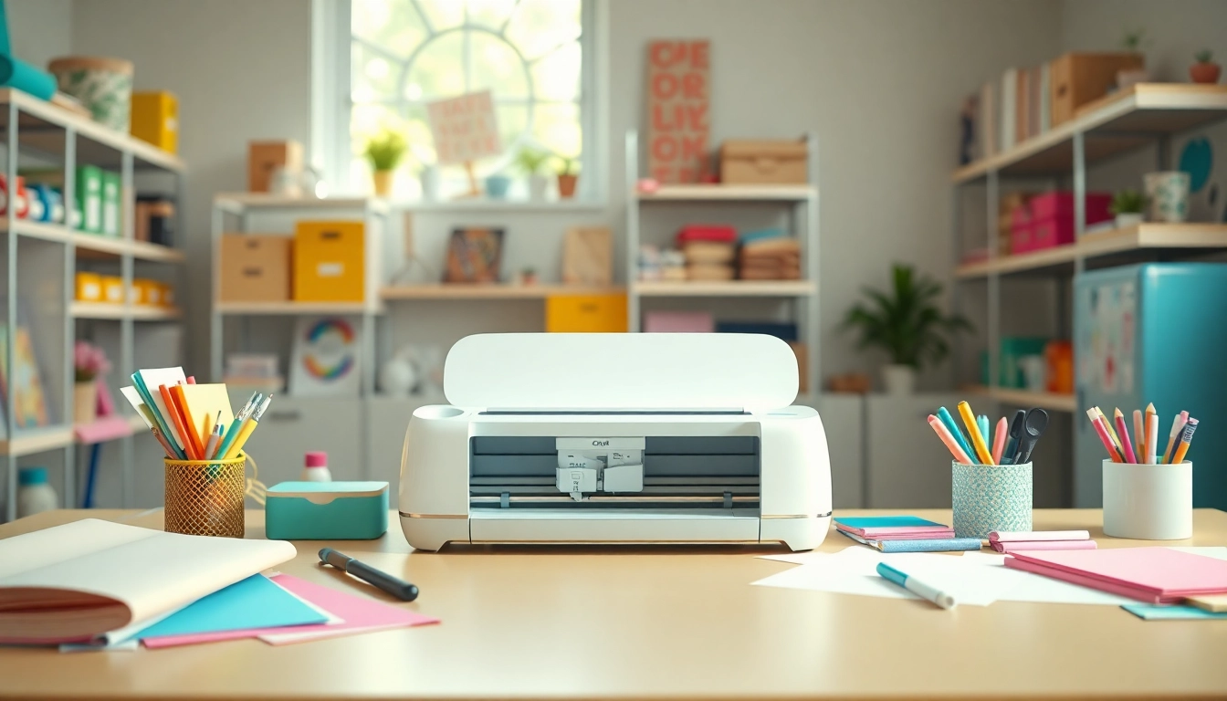Cricut for beginners workspace with colorful materials and tools.