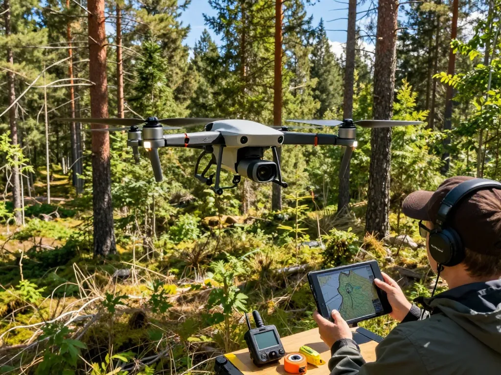 DJI LiDAR drone capturing forest terrain data for precise aerial mapping.