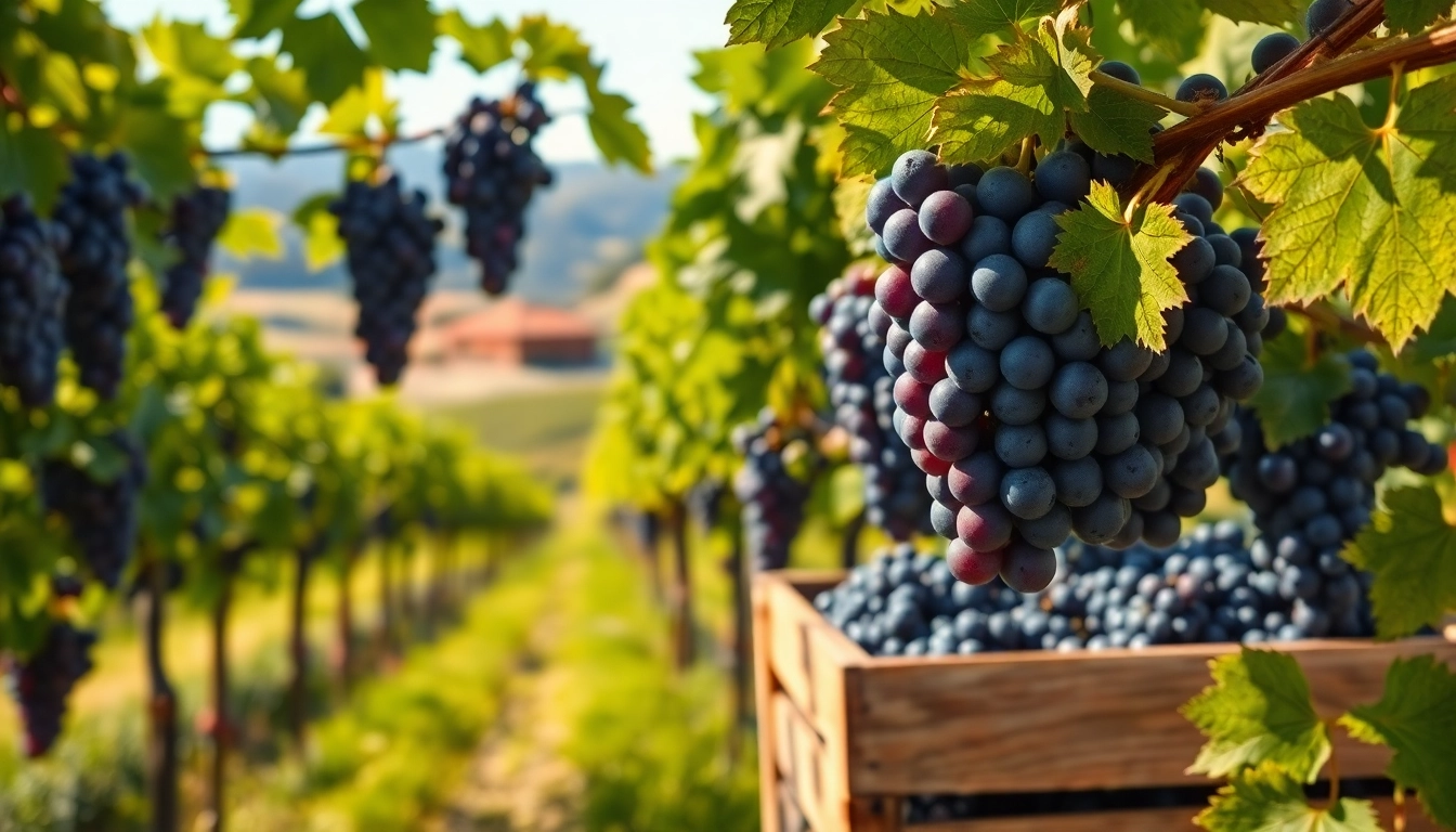 Experience the beauty of Clarksburg wines with ripe grapes in a picturesque vineyard setting.