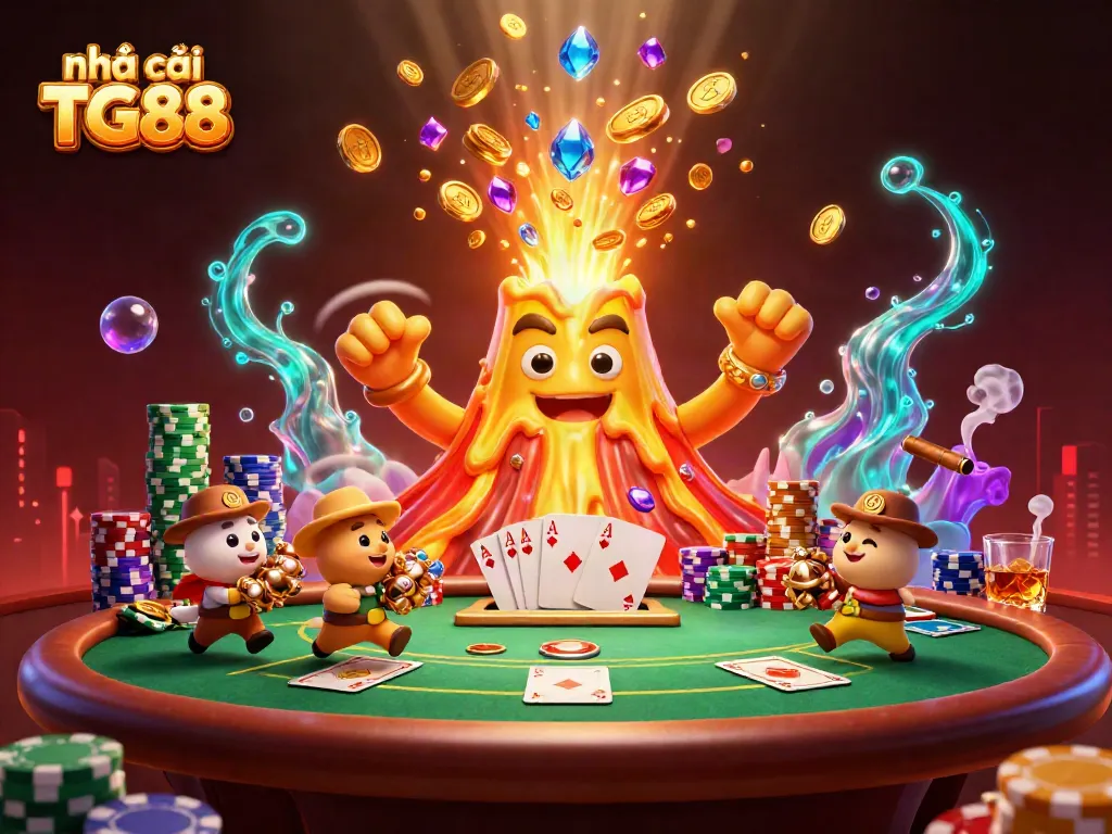 Experience the excitement at nhà cái TG88 with vibrant casino elements and playful characters.