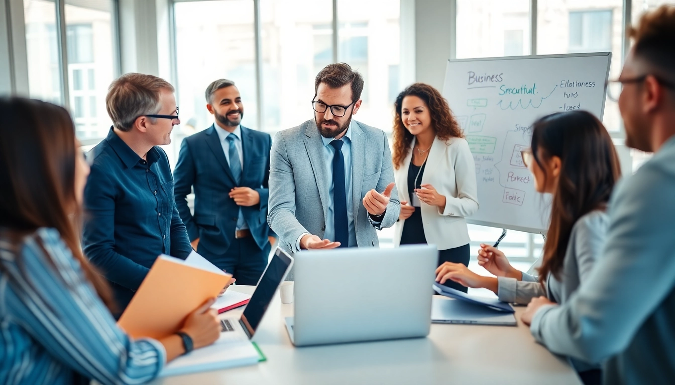 Empowering business coach San Diego guiding clients in a collaborative office environment.