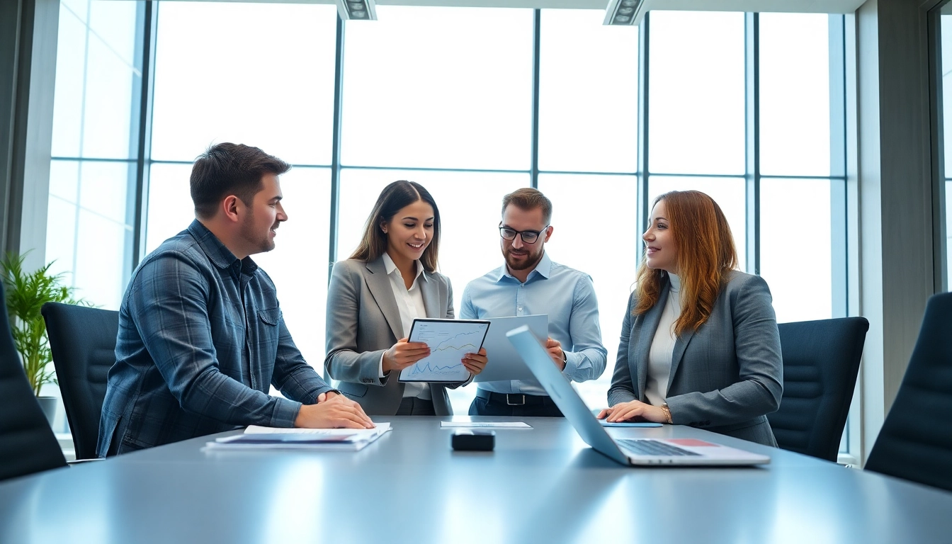 Quickplus Business Consultants collaborating in a modern office, highlighting teamwork and innovation.