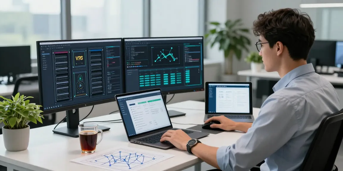 Efficient IT specialist managing vds kirala setups in modern office.