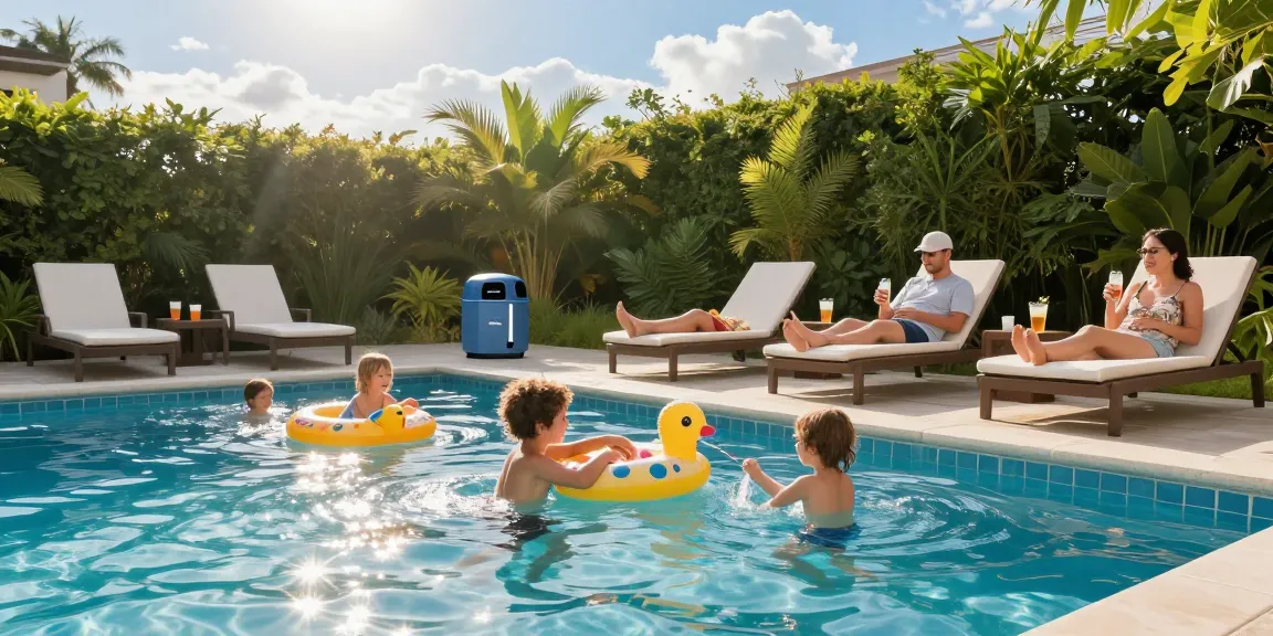 Family enjoying a saltwater pool with K-Chlor replacement cells in Australia keeping water clean.