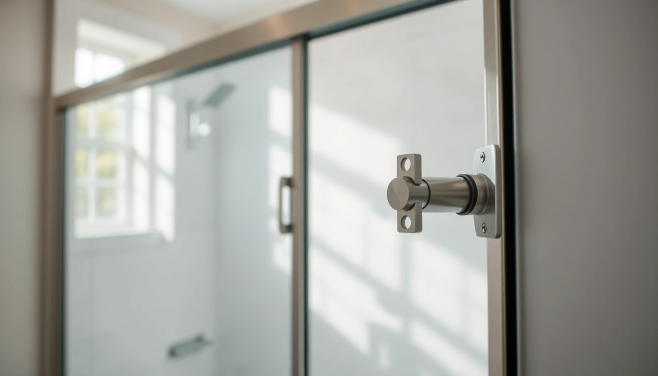 Stylish shower doors sliding elegantly in a contemporary bathroom with brushed nickel details.