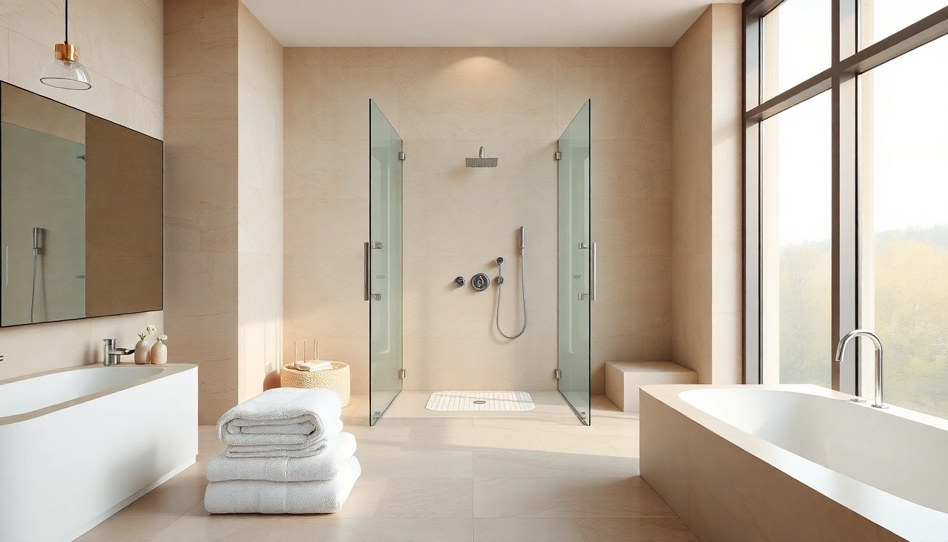 Experience the elegance of showers au in a luxurious bathroom setting with natural light.