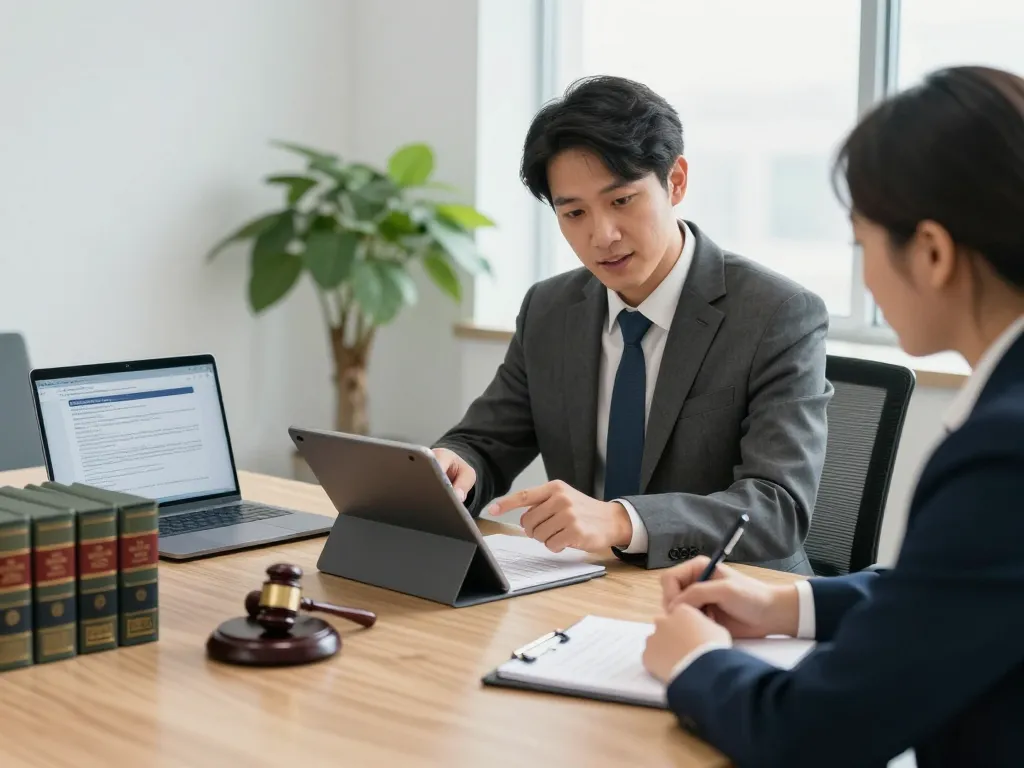 Company lawyer Richmond Hill Ontario consulting on business matters in a professional office setting.