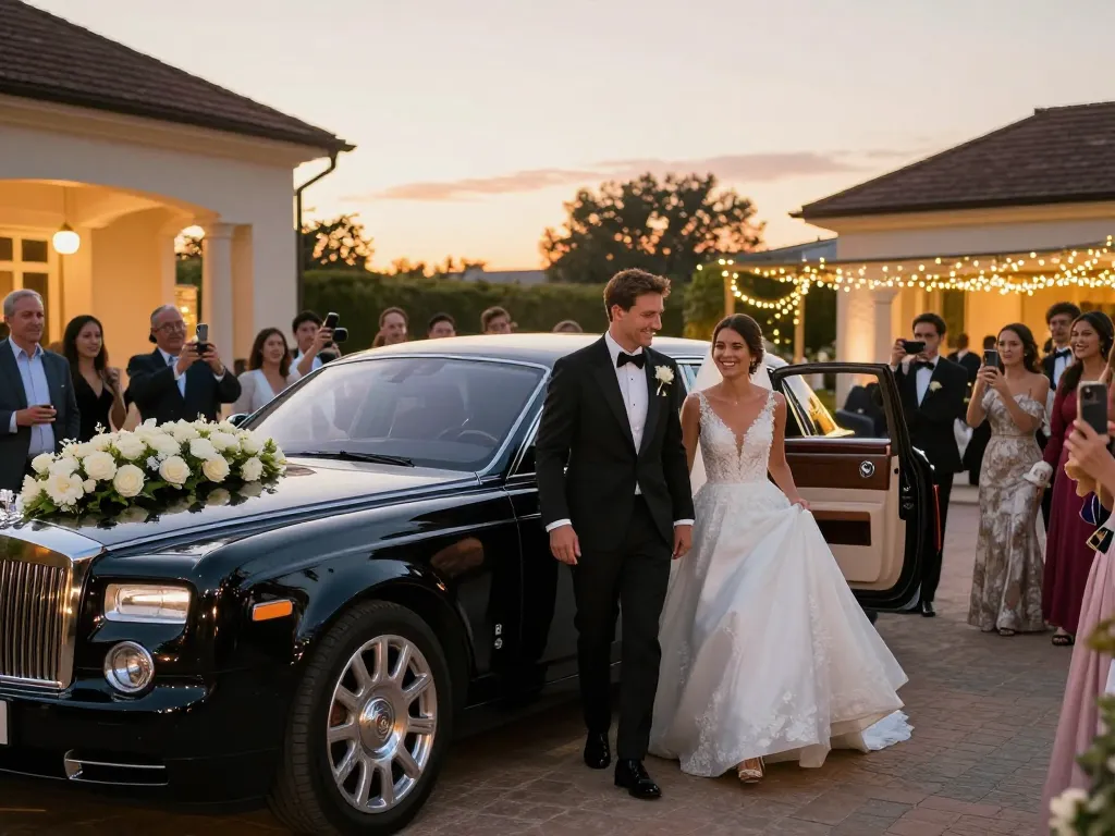 Stylish Nottingham Limo Hire for wedding couples arriving at venue in luxury limousine.
