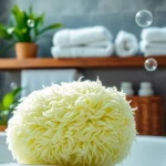 Using the best back loofah for an invigorating body scrub in a serene bathroom.