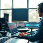 Optimizing tracks through online mastering in a modern audio studio.