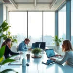 Web design and development in New York City showcased in a modern collaborative office environment.