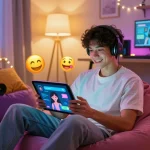 Engaging with an AI gf chatbot in a cozy digital environment.