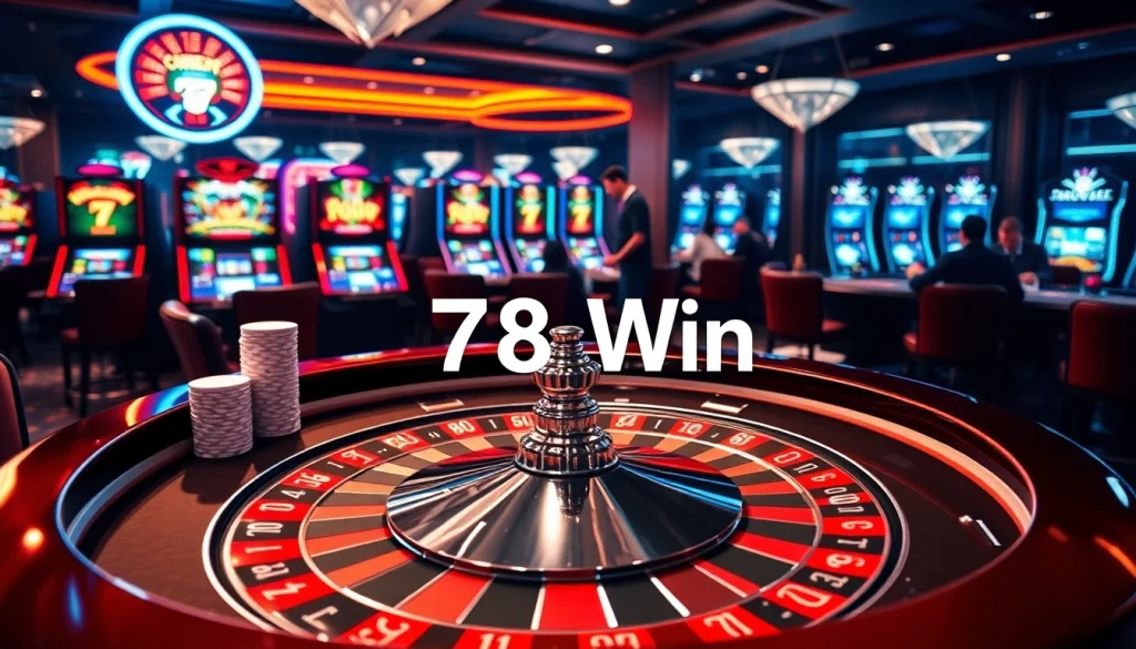 Exciting casino scene showcasing a luxurious roulette table and players aiming for a 78 Win.