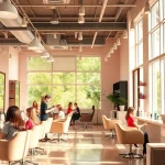 Best salons in city showcasing a lively, modern interior with stylists and clients enjoying premium beauty services.