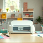 Cricut for beginners workspace with colorful materials and tools.