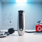 Lightweight choking device displayed on a clean table with a stethoscope, portraying safety and functionality.